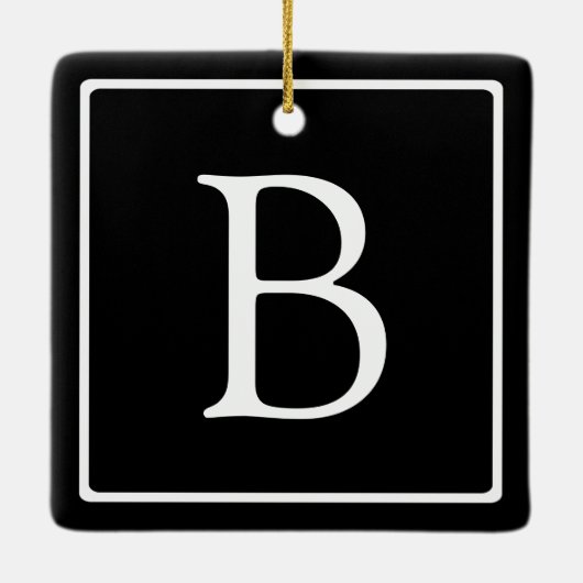 Einfache klassische Monogramm | Schwarz mit weißem Keramikornament (Rückseite)