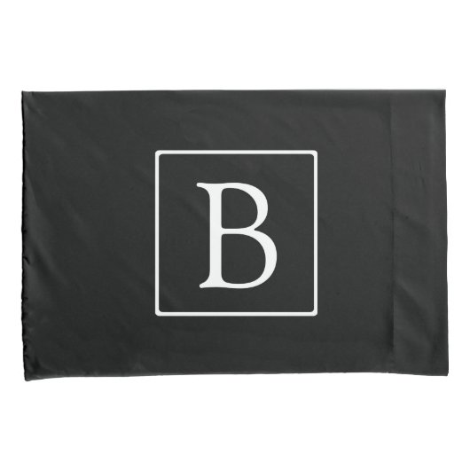 Einfache klassische Monogramm | Schwarz mit weißem Kissenbezug (Vorderseite-Rechts)