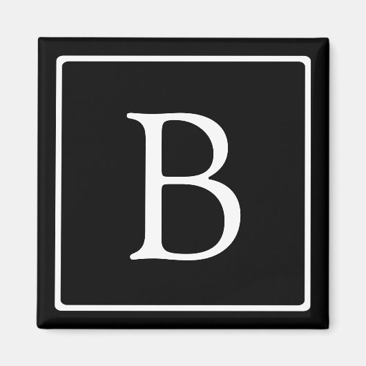 Einfache klassische Monogramm | Schwarz mit weißem Magnet (Vorne)