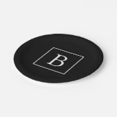 Einfache klassische Monogramm | Schwarz mit weißem Pappteller (Schrägansicht)