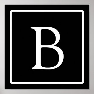 Einfache klassische Monogramm   Schwarz mit weißem Poster