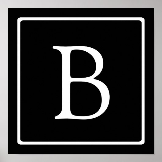 Einfache klassische Monogramm | Schwarz mit weißem Poster (Vorne)