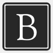 Einfache klassische Monogramm | Schwarz mit weißem Quadratischer Aufkleber (Vorderseite)