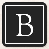 Einfache klassische Monogramm | Schwarz mit weißem Rechteckiger Pappuntersetzer (Vorderseite)