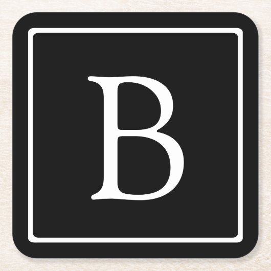 Einfache klassische Monogramm | Schwarz mit weißem Rechteckiger Pappuntersetzer (Vorderseite)