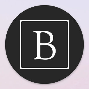 Einfache klassische Monogramm Schwarz mit weißem Runder Aufkleber