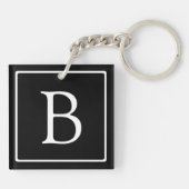 Einfache klassische Monogramm | Schwarz mit weißem Schlüsselanhänger (Rückseite)