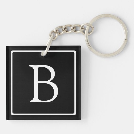 Einfache klassische Monogramm | Schwarz mit weißem Schlüsselanhänger (Rückseite)