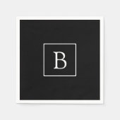 Einfache klassische Monogramm | Schwarz mit weißem Serviette (Vorderseite)