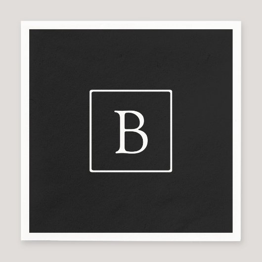 Einfache klassische Monogramm | Schwarz mit weißem Serviette