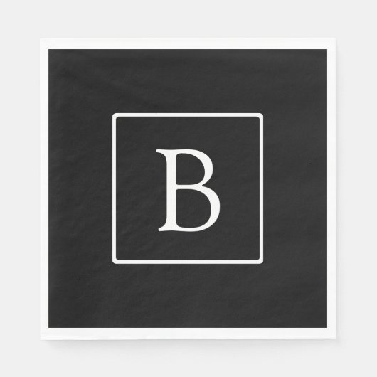 Einfache klassische Monogramm | Schwarz mit weißem Serviette (Vorderseite)