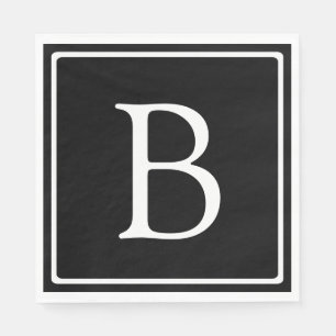 Einfache klassische Monogramm   Schwarz mit weißem Serviette