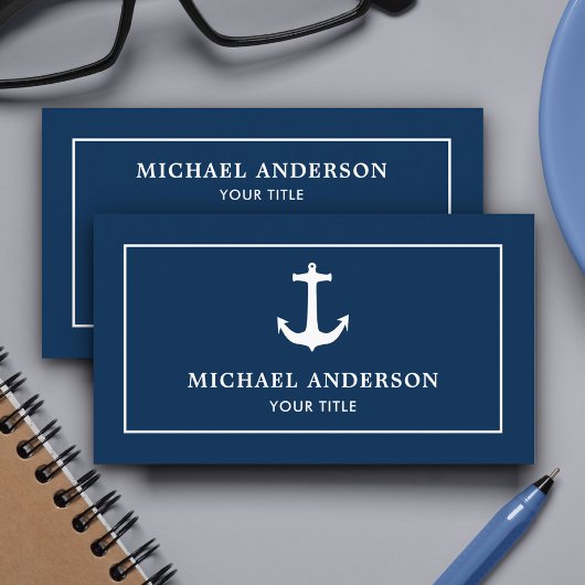 Einfache klassische Navy Blue White Nautical Ancho Visitenkarte