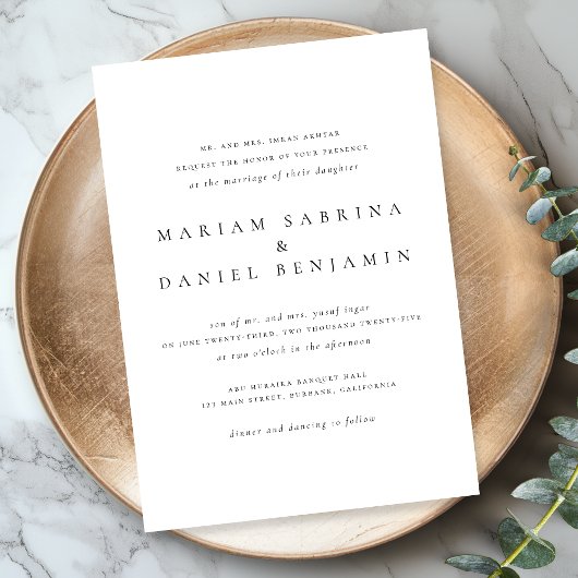 Einfache klassische Schrift Schwarz und Weiß Hochz Einladung