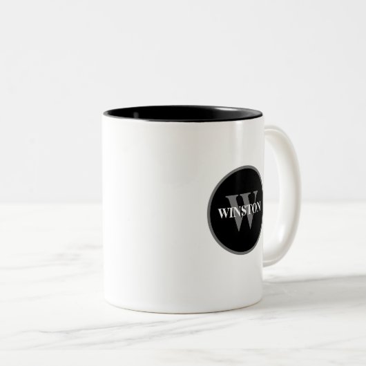 Einfache klassische Schwarz-weiß-Grau-Monogramm Zweifarbige Tasse (VorderseiteRechts)
