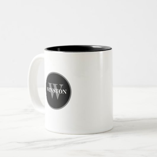 Einfache klassische Schwarz-weiß-Grau-Monogramm Zweifarbige Tasse (Vorderseite Links)