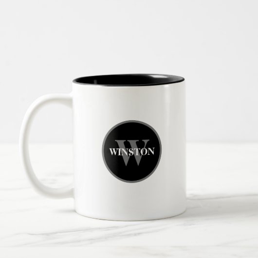 Einfache klassische Schwarz-weiß-Grau-Monogramm Zweifarbige Tasse (Links)