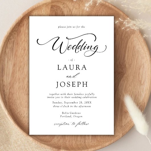 Einfache klassische Schwarz-Weiß-Hochzeit Einladung