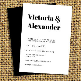 Einfache klassische Schwarz-Weiß-Hochzeit Einladung