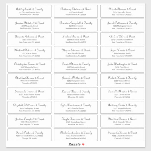 Einfache klassische Script-Adresse für Hochzeiten Aufkleber (Blatt)