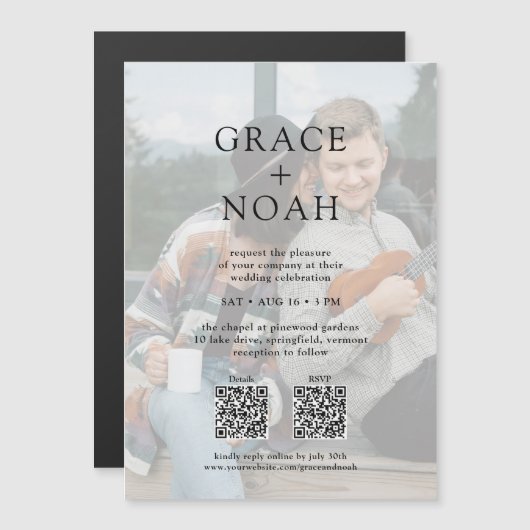 Einfache klassische Typografie 2 Foto QR UAWG Wedd Magneteinladung (Vorne/Hinten)