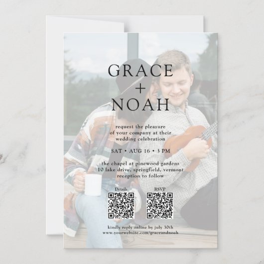 Einfache klassische Typografie 2 Foto QR UAWG Wedd Magneteinladung (Vorderseite)