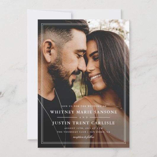 Einfache klassische Typografie-Foto-Hochzeit Einladung (Vorderseite)