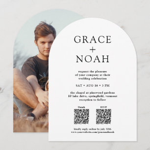 Einfache klassische Typografie Foto- & QR-RSVP-Hoc Einladung