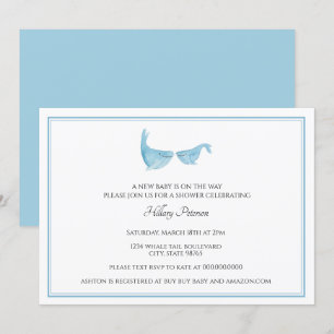 Einfache klassische Watercolor Whale Blue Babydusc Einladung