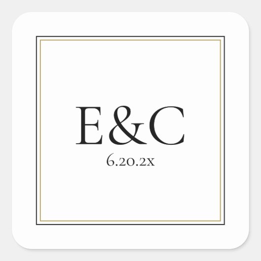 Einfache klassische Wedding Monogram Square Aufkle Quadratischer Aufkleber (Vorderseite)