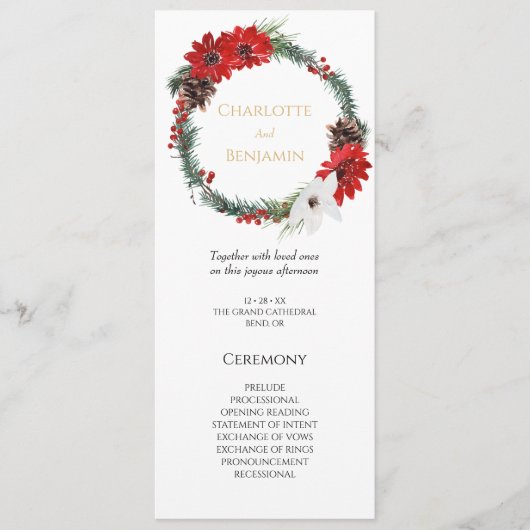 Einfache klassische Weihnachten Moderne Hochzeit Programm (Vorderseite)