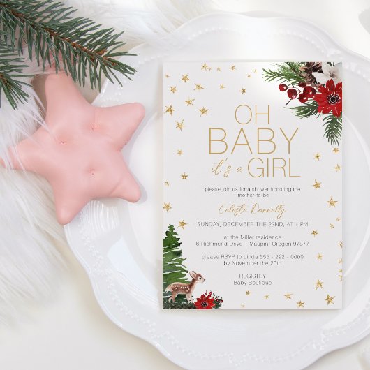 Einfache klassische Weihnachtsdusche White Oh Baby Einladung