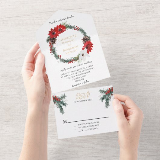 Einfache klassische Weihnachtsfeier All In One Einladung (Abreißen)