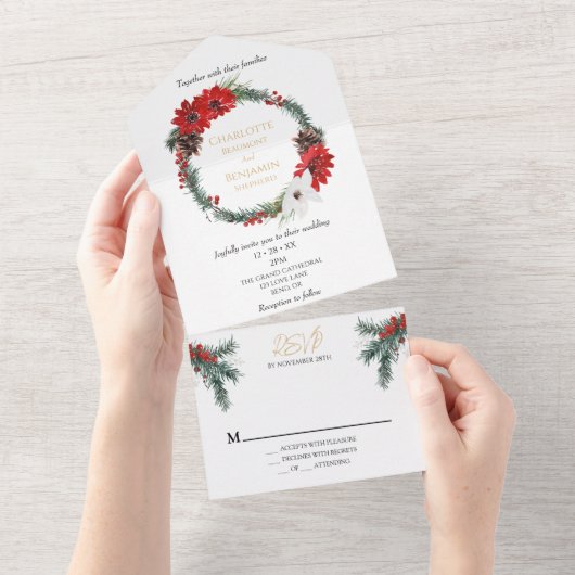 Einfache klassische Weihnachtsfeier Moderne Hochze All In One Einladung (Abreißen)