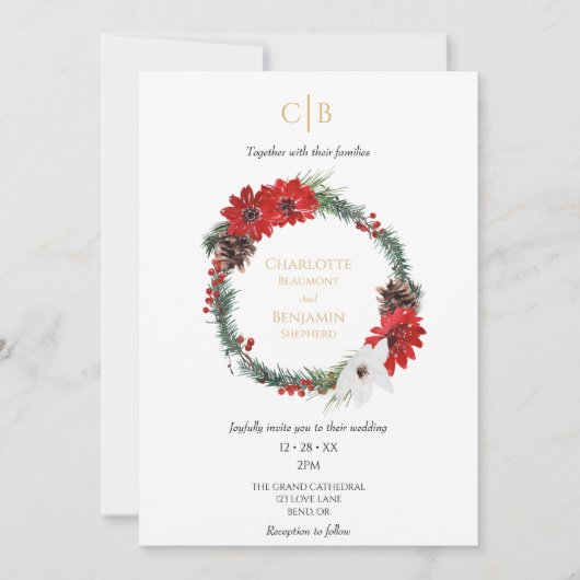 Einfache klassische Weihnachtsfeier Moderne Monogr Einladung (Vorderseite)