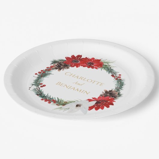 Einfache klassische Weihnachtsfeier Pappteller (Schrägansicht)