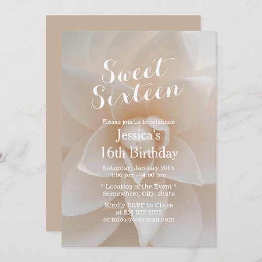 Einfache, klassische Weißblütensüße 16 Einladung (Vorne/Hinten)