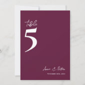 Einfache klassische Wine Color Wedding-Tischnummer Dankeskarte (Vorderseite)