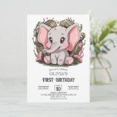 Einfache kleine Elefant 1. Geburtstag digital Einladung (Stehend Vorderseite)