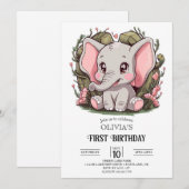 Einfache kleine Elefant 1. Geburtstag digital Einladung (Vorne/Hinten)