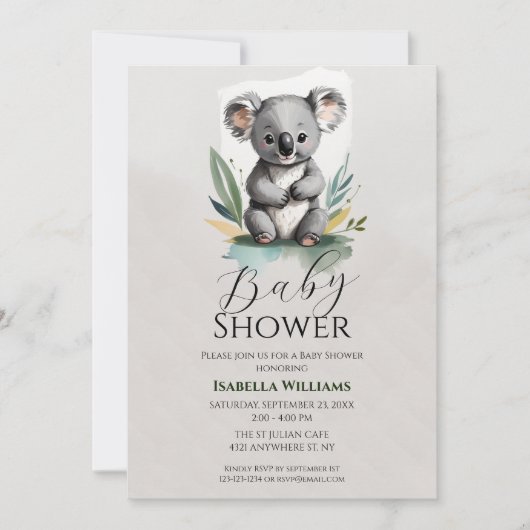 Einfache Koala Babydusche Einladung (Vorderseite)