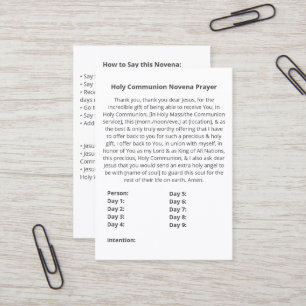 Einfache Kommunion Novena Gebetskarte Visitenkarte