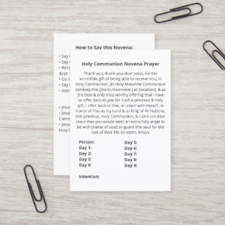 Einfache Kommunion Novena Gebetskarte Visitenkarte