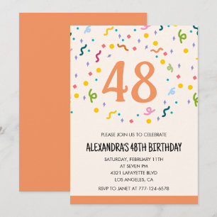 Einfache Konfetti-Einladungen zum 48. Geburtstag M Einladung
