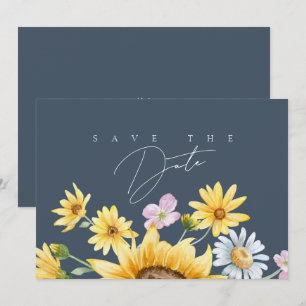 Einfache königblaue Sonnenblumen-Blumen-Hochzeit S Save The Date