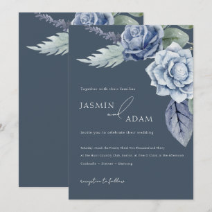 Einfache königsblaue Rosen Hochzeit Einladung