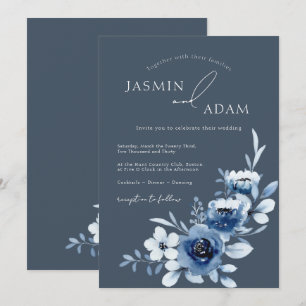 Einfache königsblaue Rosen Hochzeit Einladung