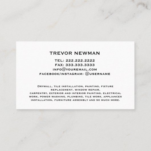 Einfache Konstruktion Handyman Carpenter RED Tools Visitenkarte (Rückseite)