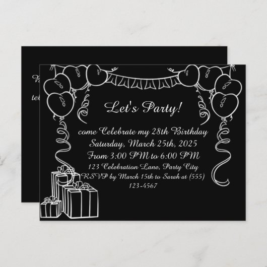 Einfache Kontur Einladung Geburtstag Postkarte (Vorne/Hinten)