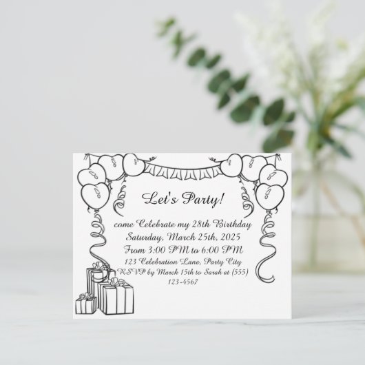 Einfache Kontur zum Geburtstag Postkarte (Stehend Vorderseite)